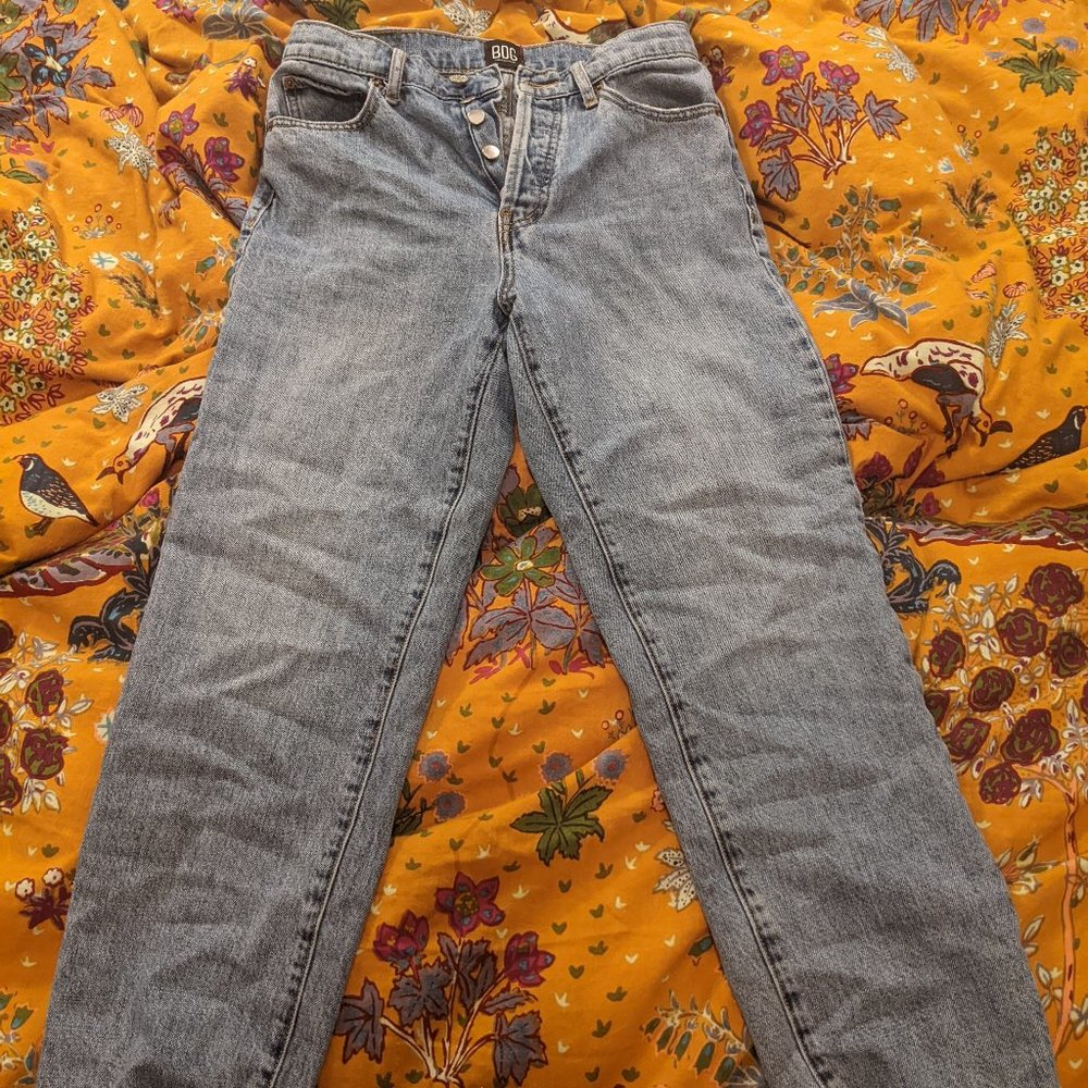BDG Urban Outfitters High Waisted Slim Straight Light Raw Hem 90s Denim Jeans 27 - Picture 2 of 4